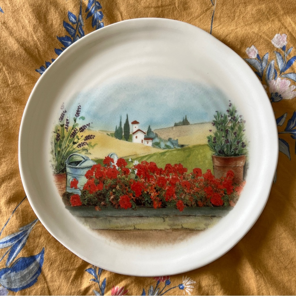 Italian Countryside Scenic Floral Ceramic Plate